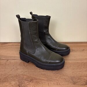 SAM EDELMAN Wellington Chelsea Boots Alpine Green Women Size 6 Lug Sole Leather